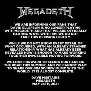 Megadeth расстались с басистом Дэвидом Эллефсоном из-за приставаний к малолетней фанатке